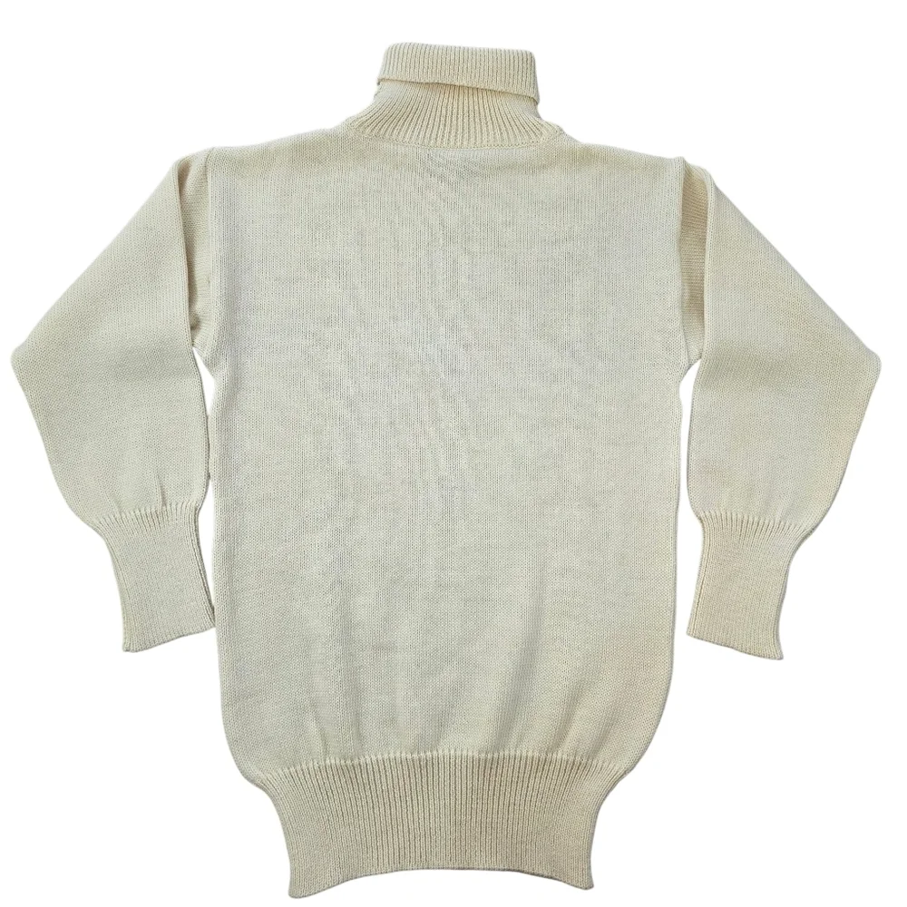 Vintage 80s Nautical Range Wool Turtleneck Submariner Sweater Cream UK Made M